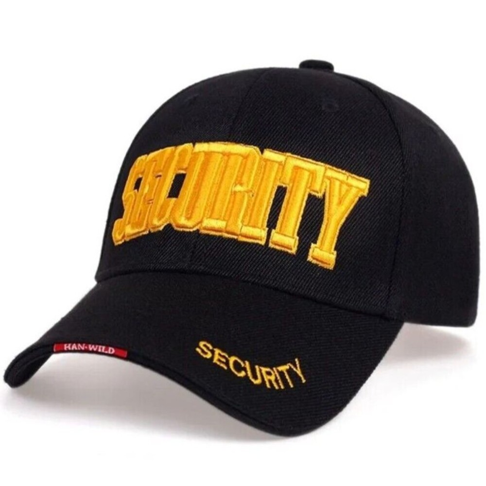 NEW Men Women GOLD Embroidery Stitched SECURITY Black Adjustable Cap Hat